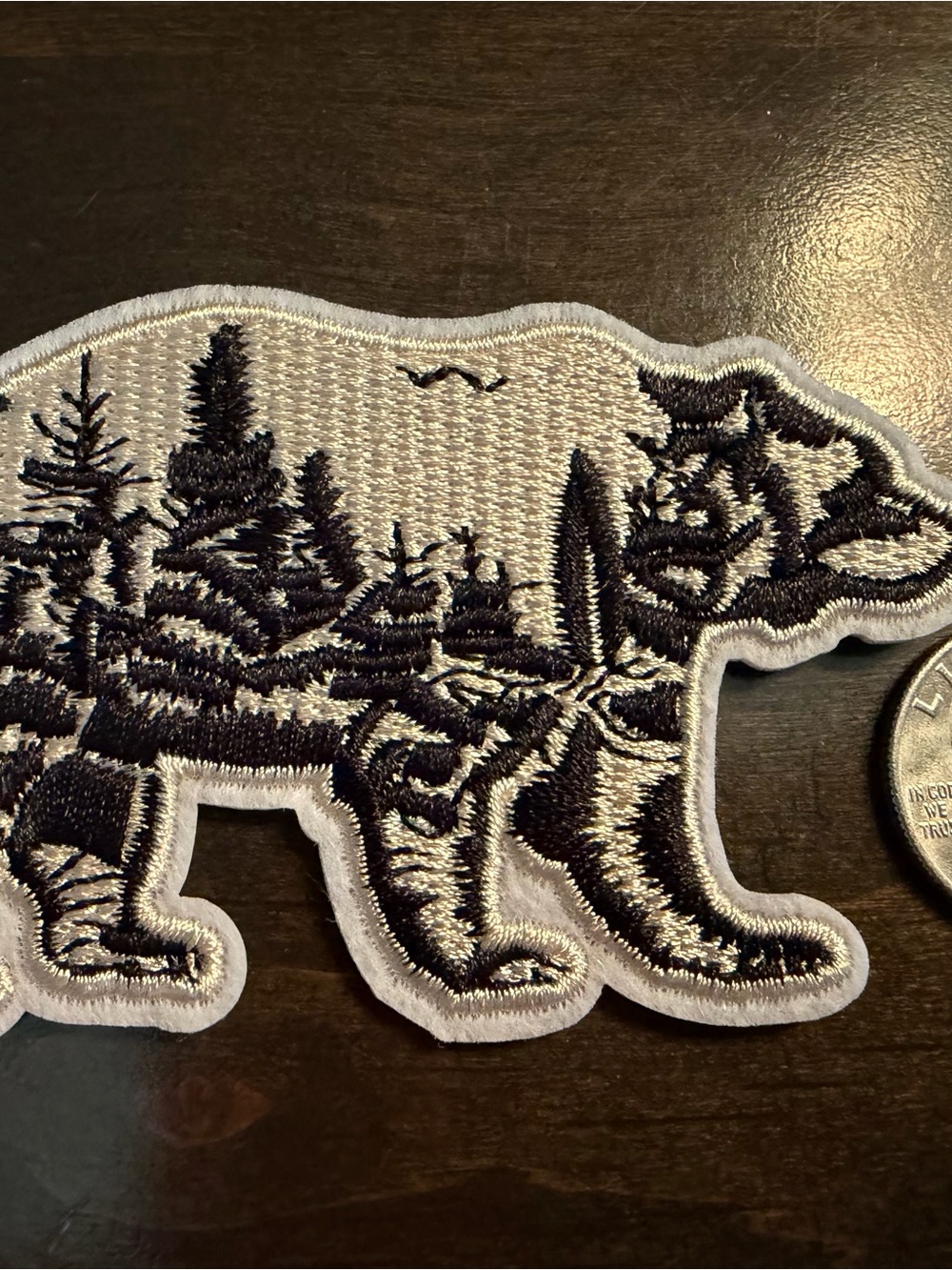 Black and White Bear Landscape Embroidered Patch